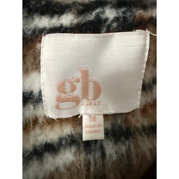 Plaid Brown Burnt Orange Ivory Pea Coat Jacket GB Girls Size 10 - Picture 3 of 10